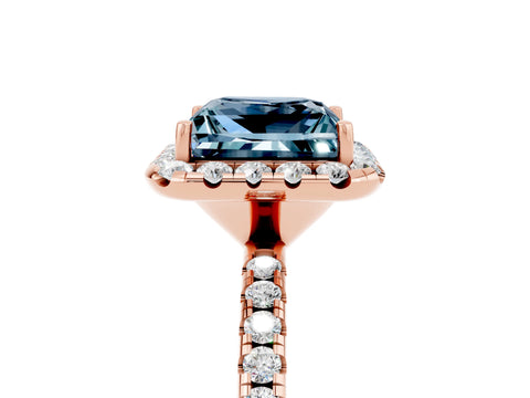 Rose gold Princess Cut Cut Diamond Floral Halo Engagement Ring with Pavé Band and Prong Setting_5