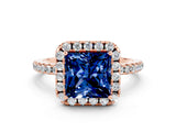 Rose gold Princess Cut Cut Diamond Floral Halo Engagement Ring with Pavé Band and Prong Setting