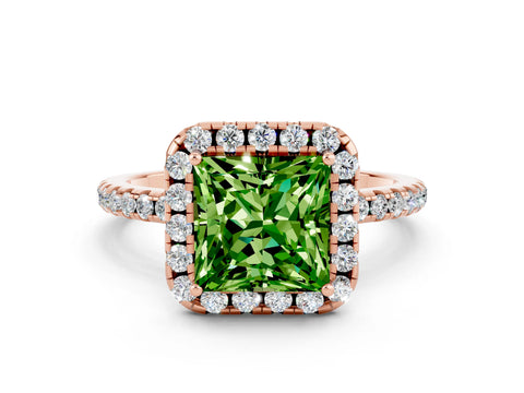 Rose gold Princess Cut Cut Diamond Floral Halo Engagement Ring with Pavé Band and Prong Setting