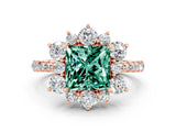 Rose gold Princess Cut Cut Diamond Floral Halo Pave Band with Prong Setting