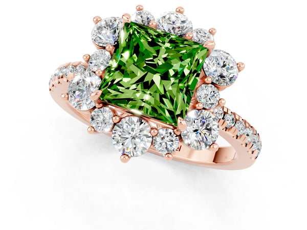 Rose gold Princess Cut Cut Diamond Floral Halo Pave Band with Prong Setting