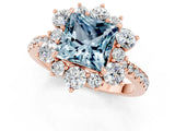 Rose gold Princess Cut Cut Diamond Floral Halo Pave Band with Prong Setting_1