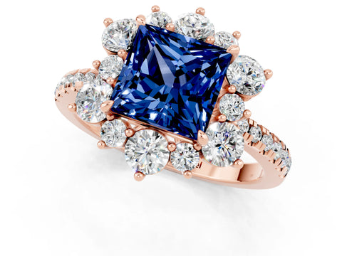 Rose gold Princess Cut Cut Diamond Floral Halo Pave Band with Prong Setting_1