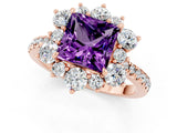 Rose gold Princess Cut Cut Diamond Floral Halo Pave Band with Prong Setting_1