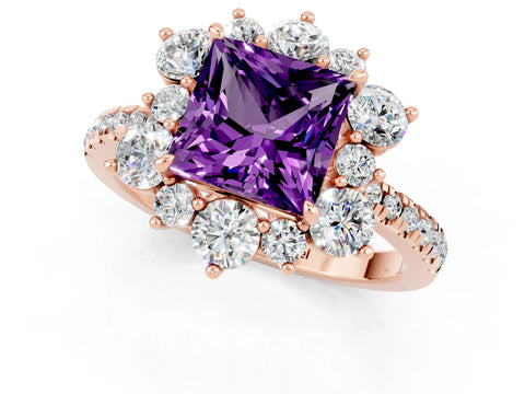 Rose gold Princess Cut Cut Diamond Floral Halo Pave Band with Prong Setting_1