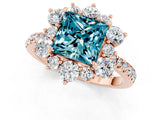 Rose gold Princess Cut Cut Diamond Floral Halo Pave Band with Prong Setting_1
