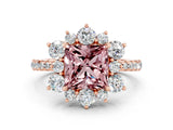Rose gold Princess Cut Cut Diamond Floral Halo Pave Band with Prong Setting