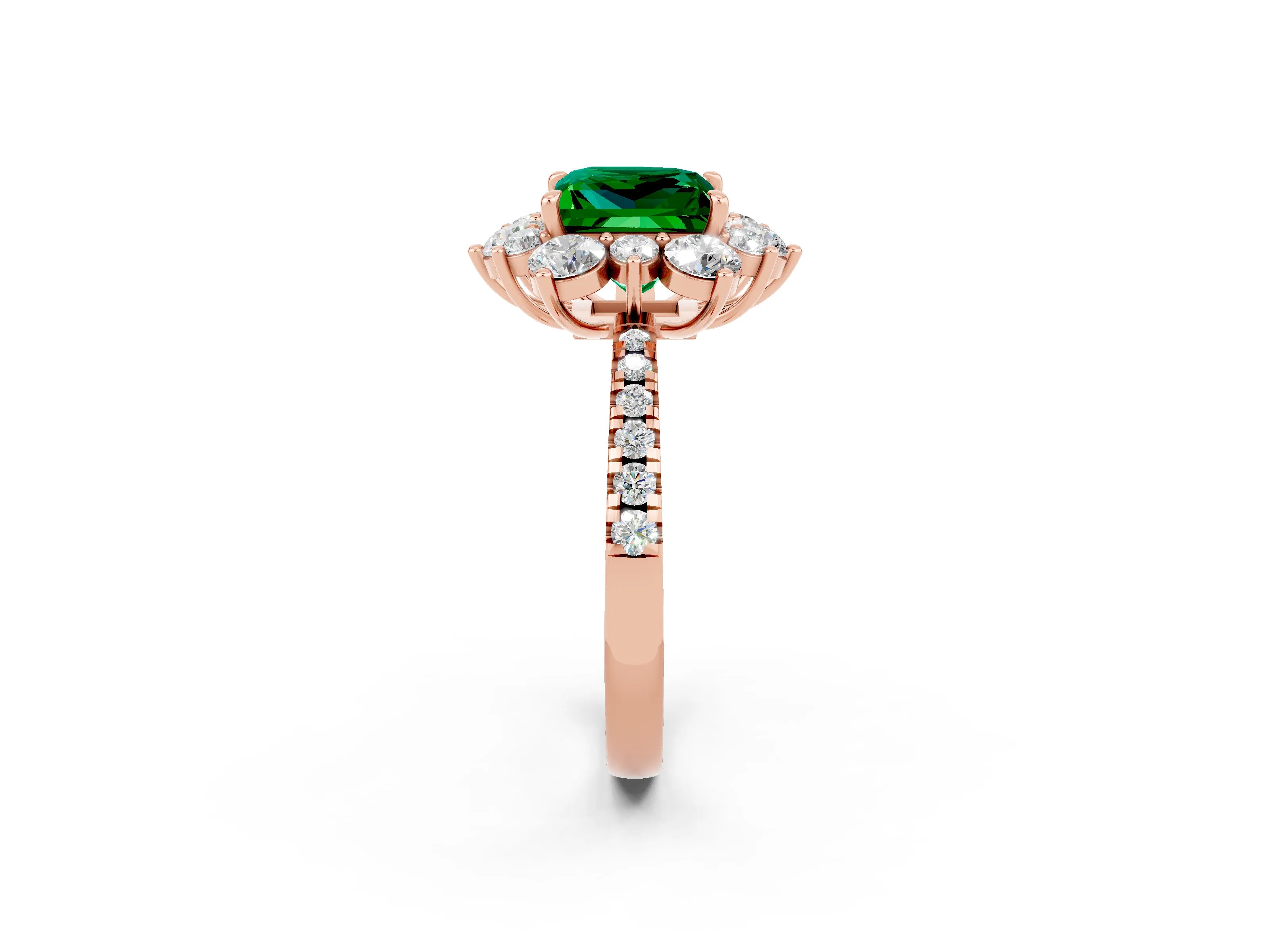 Rose gold Princess Cut Cut Diamond Floral Halo Pave Band with Prong Setting_2