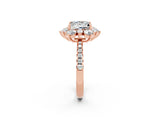 Rose gold Princess Cut Cut Diamond Floral Halo Pave Band with Prong Setting_2