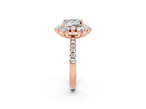 Rose gold Princess Cut Cut Diamond Floral Halo Pave Band with Prong Setting_2
