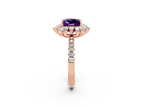 Rose gold Princess Cut Cut Diamond Floral Halo Pave Band with Prong Setting_2
