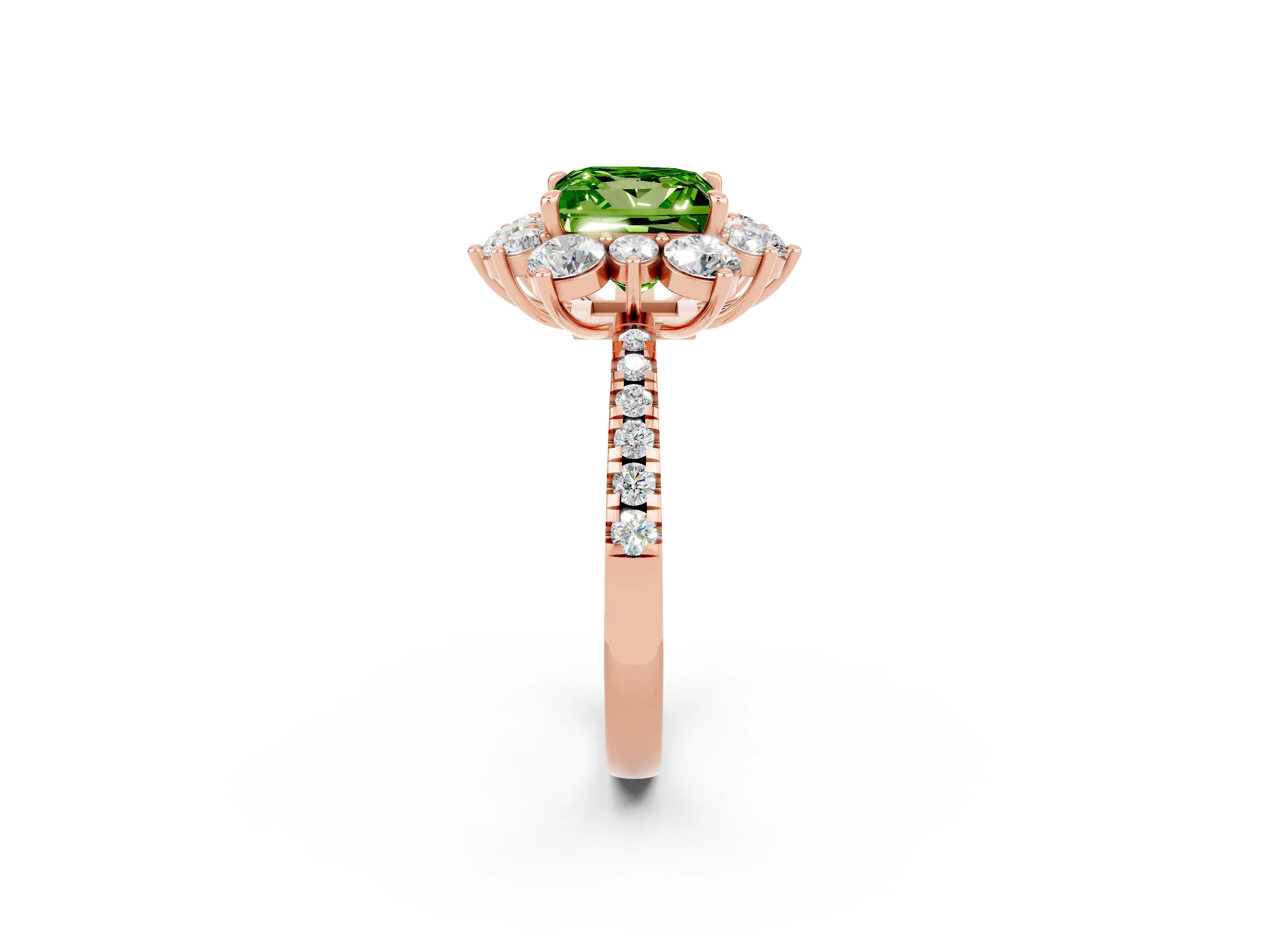 Rose gold Princess Cut Cut Diamond Floral Halo Pave Band with Prong Setting_2