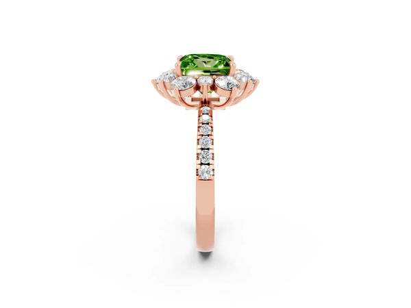 Rose gold Princess Cut Cut Diamond Floral Halo Pave Band with Prong Setting