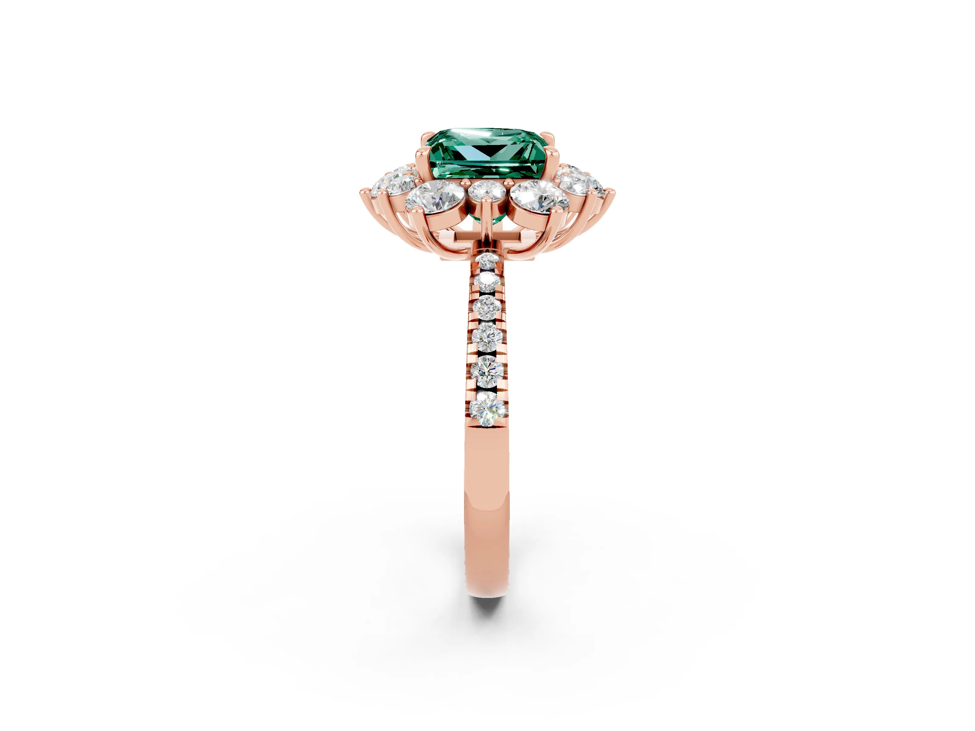 Rose gold Princess Cut Cut Diamond Floral Halo Pave Band with Prong Setting_2