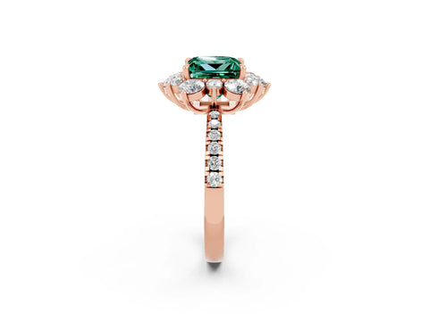 Rose gold Princess Cut Cut Diamond Floral Halo Pave Band with Prong Setting_2