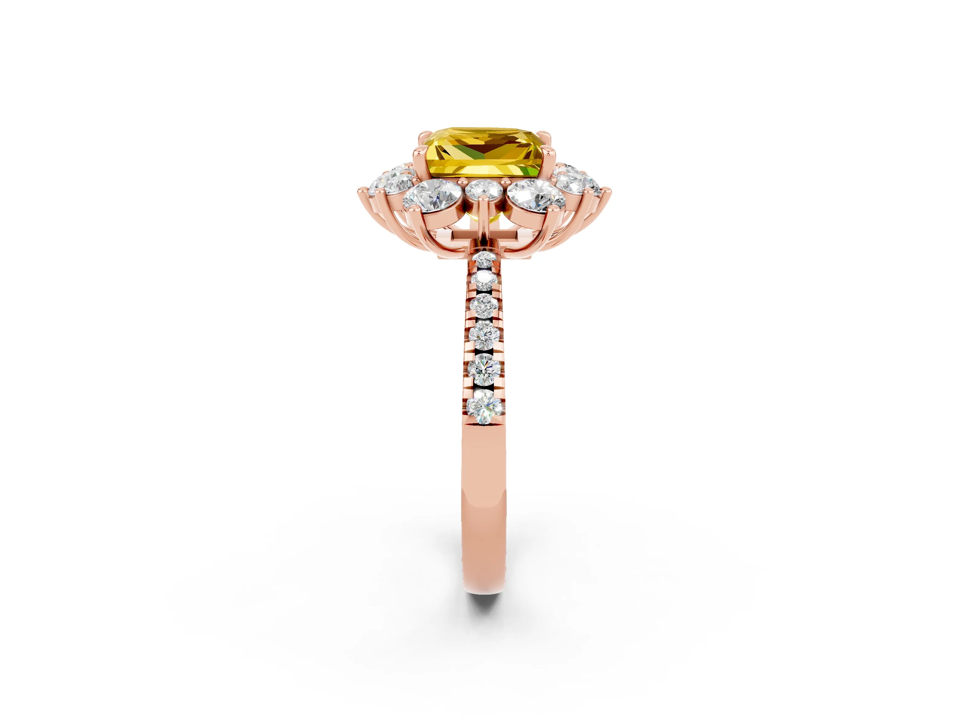 Rose gold Princess Cut Cut Diamond Floral Halo Pave Band with Prong Setting_2