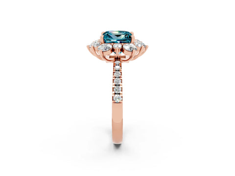 Rose gold Princess Cut Cut Diamond Floral Halo Pave Band with Prong Setting_2