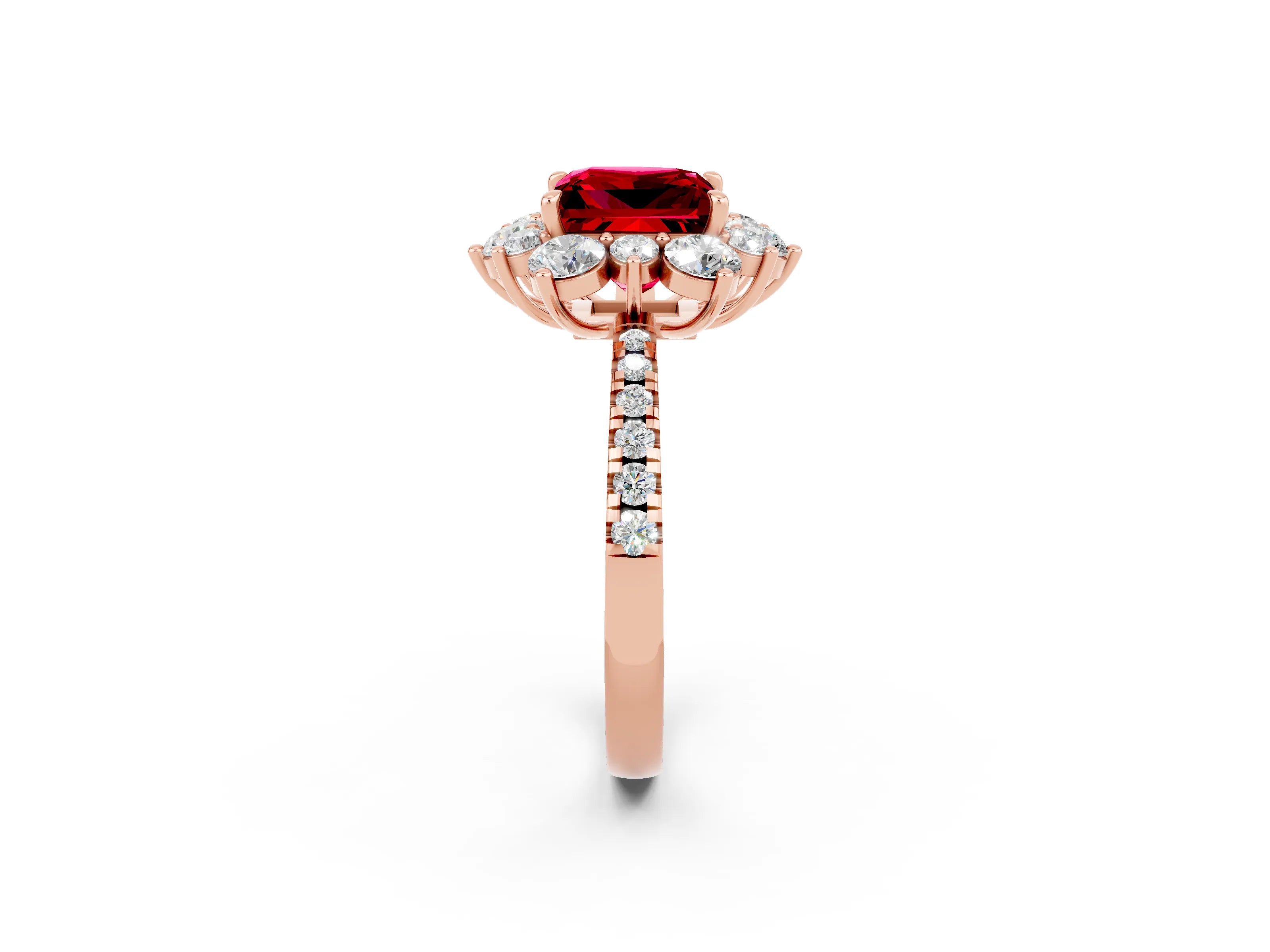 Rose gold Princess Cut Cut Diamond Floral Halo Pave Band with Prong Setting_2