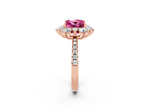 Rose gold Princess Cut Cut Diamond Floral Halo Pave Band with Prong Setting_2