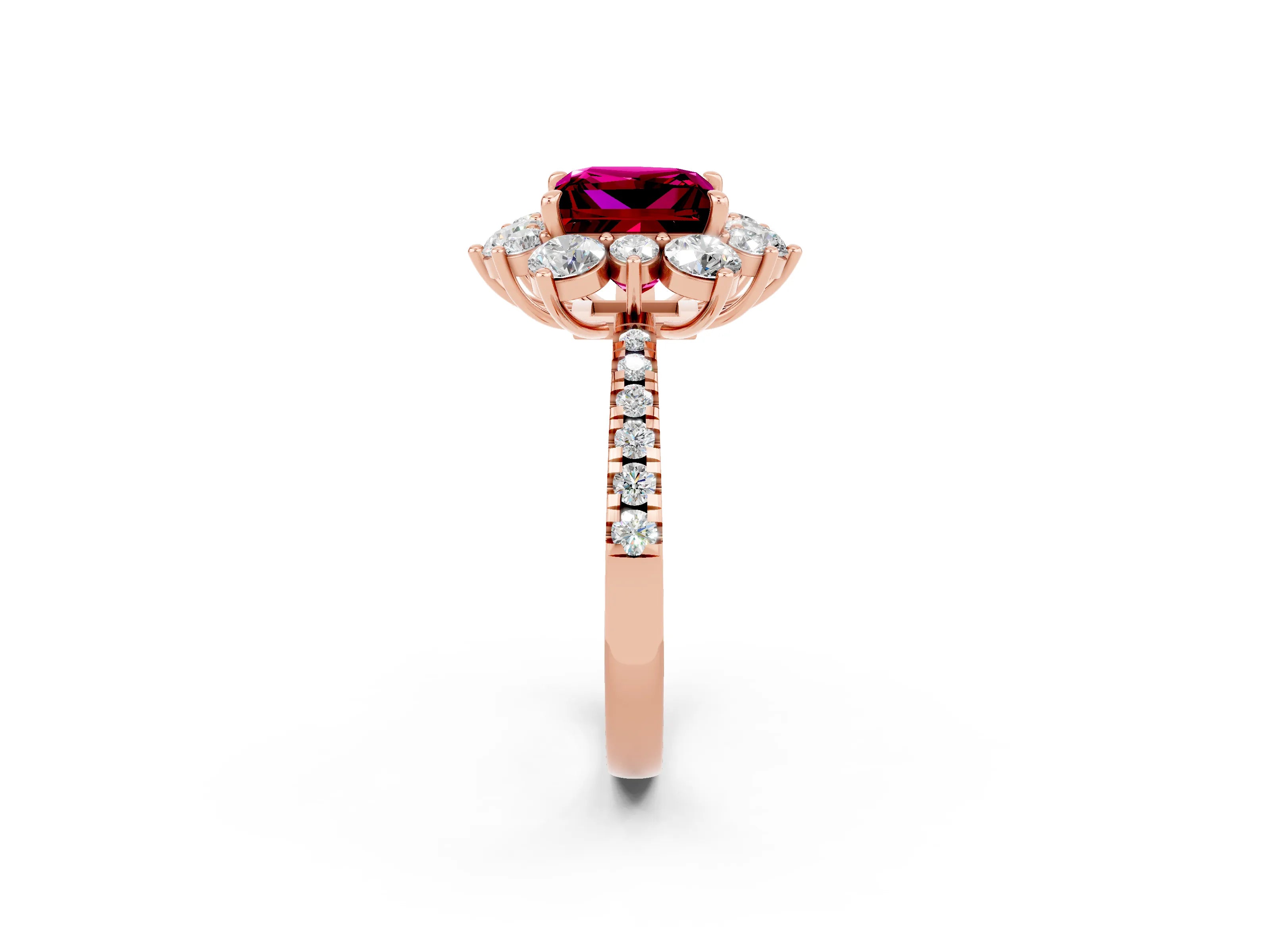 Rose gold Princess Cut Cut Diamond Floral Halo Pave Band with Prong Setting_2