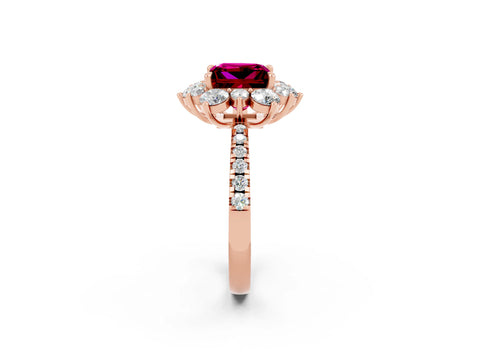 Rose gold Princess Cut Cut Diamond Floral Halo Pave Band with Prong Setting_2
