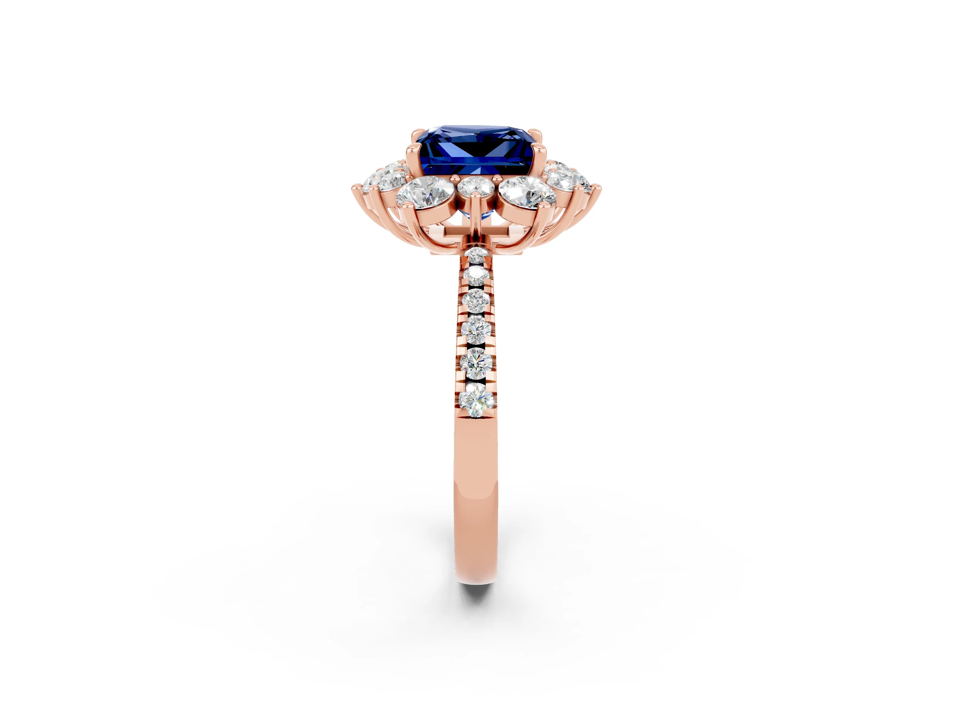 Rose gold Princess Cut Cut Diamond Floral Halo Pave Band with Prong Setting_2