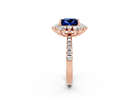 Rose gold Princess Cut Cut Diamond Floral Halo Pave Band with Prong Setting_2