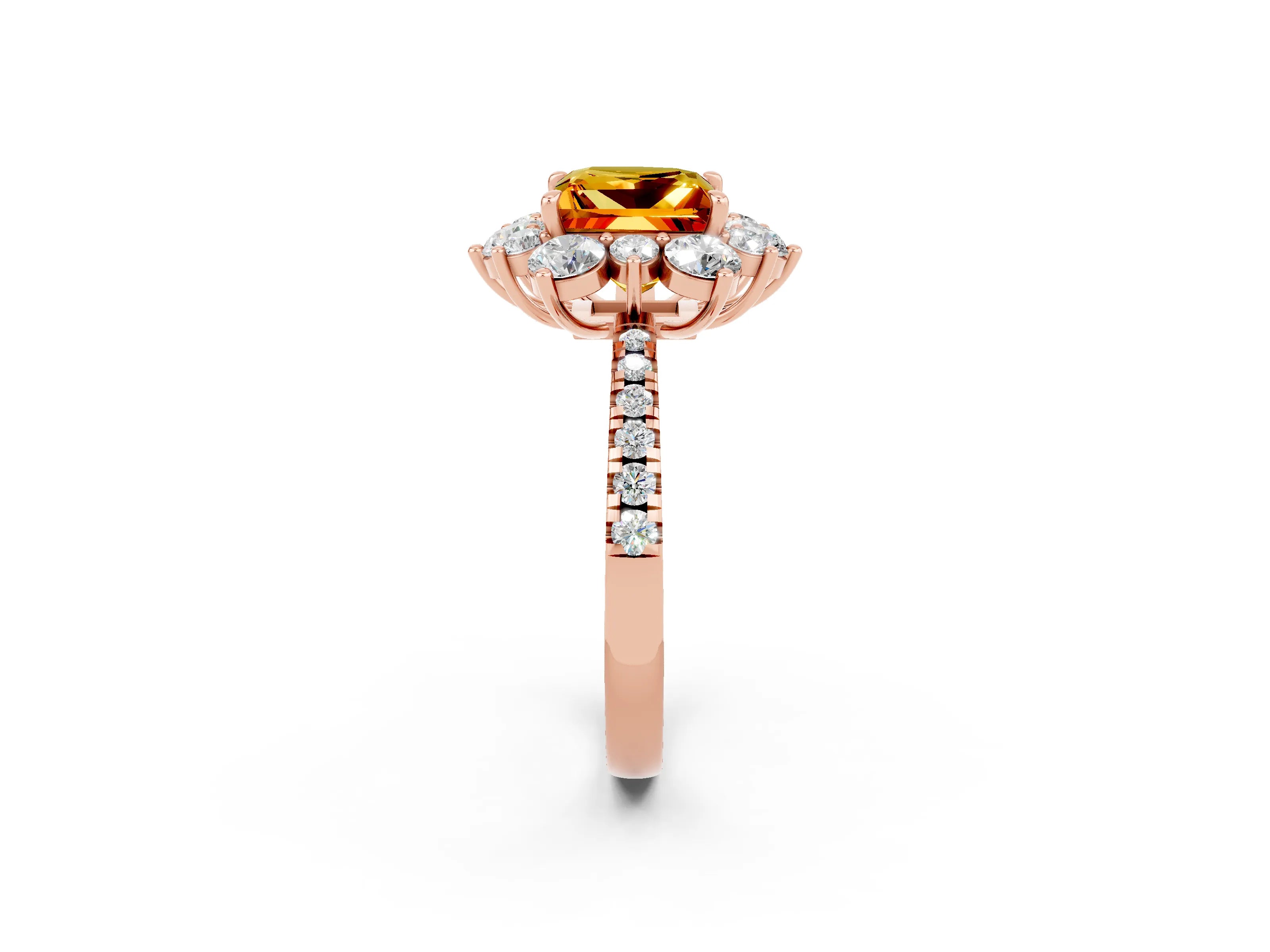 Rose gold Princess Cut Cut Diamond Floral Halo Pave Band with Prong Setting_2