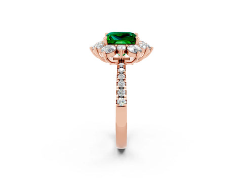 Rose gold Princess Cut Cut Diamond Floral Halo Pave Band with Prong Setting_2