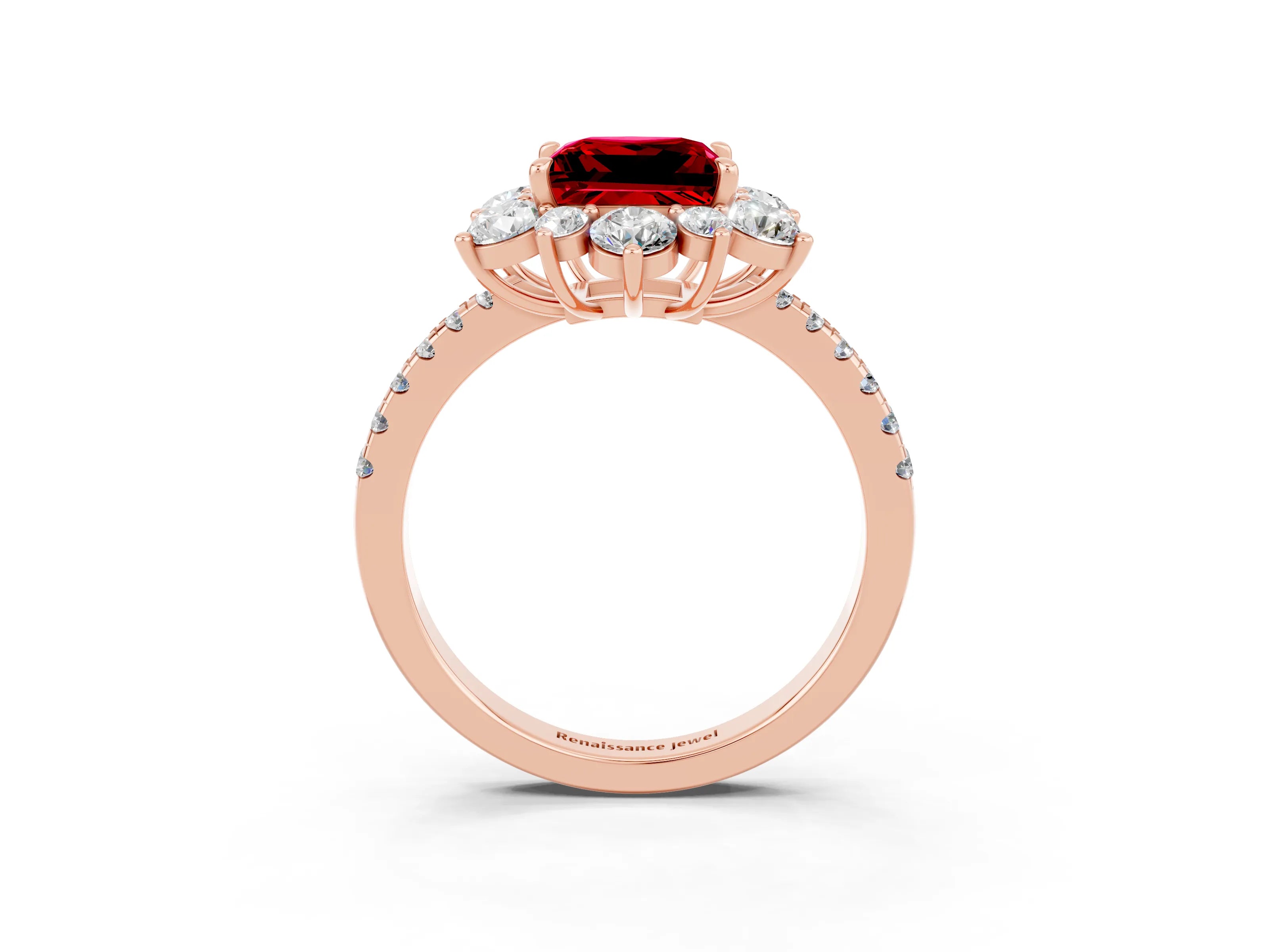 Rose gold Princess Cut Cut Diamond Floral Halo Pave Band with Prong Setting_3