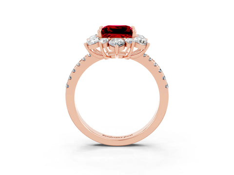 Rose gold Princess Cut Cut Diamond Floral Halo Pave Band with Prong Setting_3