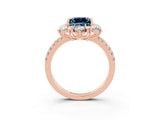 Rose gold Princess Cut Cut Diamond Floral Halo Pave Band with Prong Setting_3