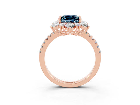 Rose gold Princess Cut Cut Diamond Floral Halo Pave Band with Prong Setting_3