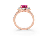 Rose gold Princess Cut Cut Diamond Floral Halo Pave Band with Prong Setting_3