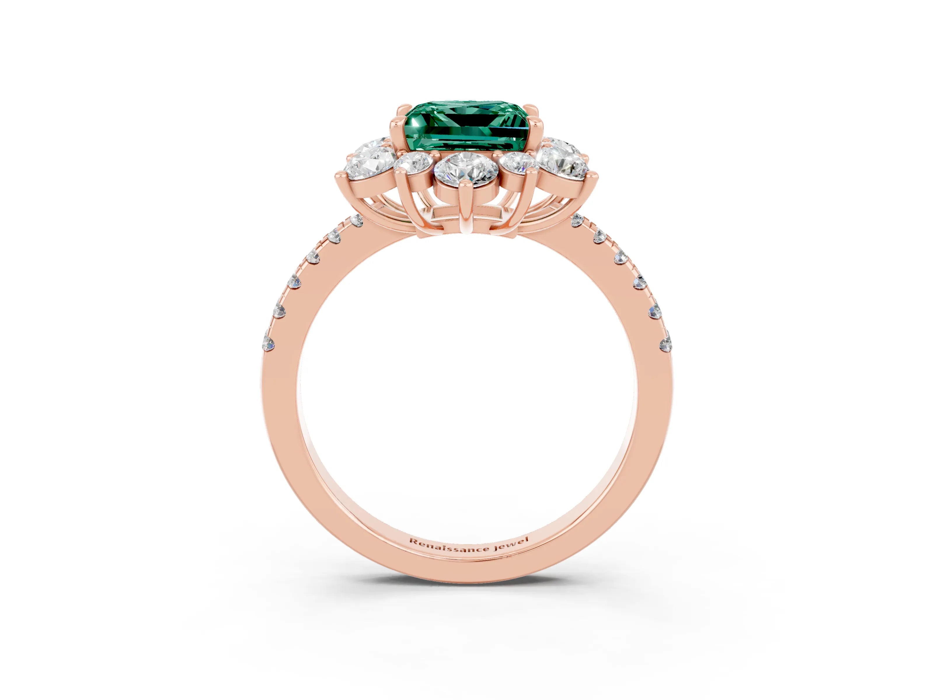Rose gold Princess Cut Cut Diamond Floral Halo Pave Band with Prong Setting_3