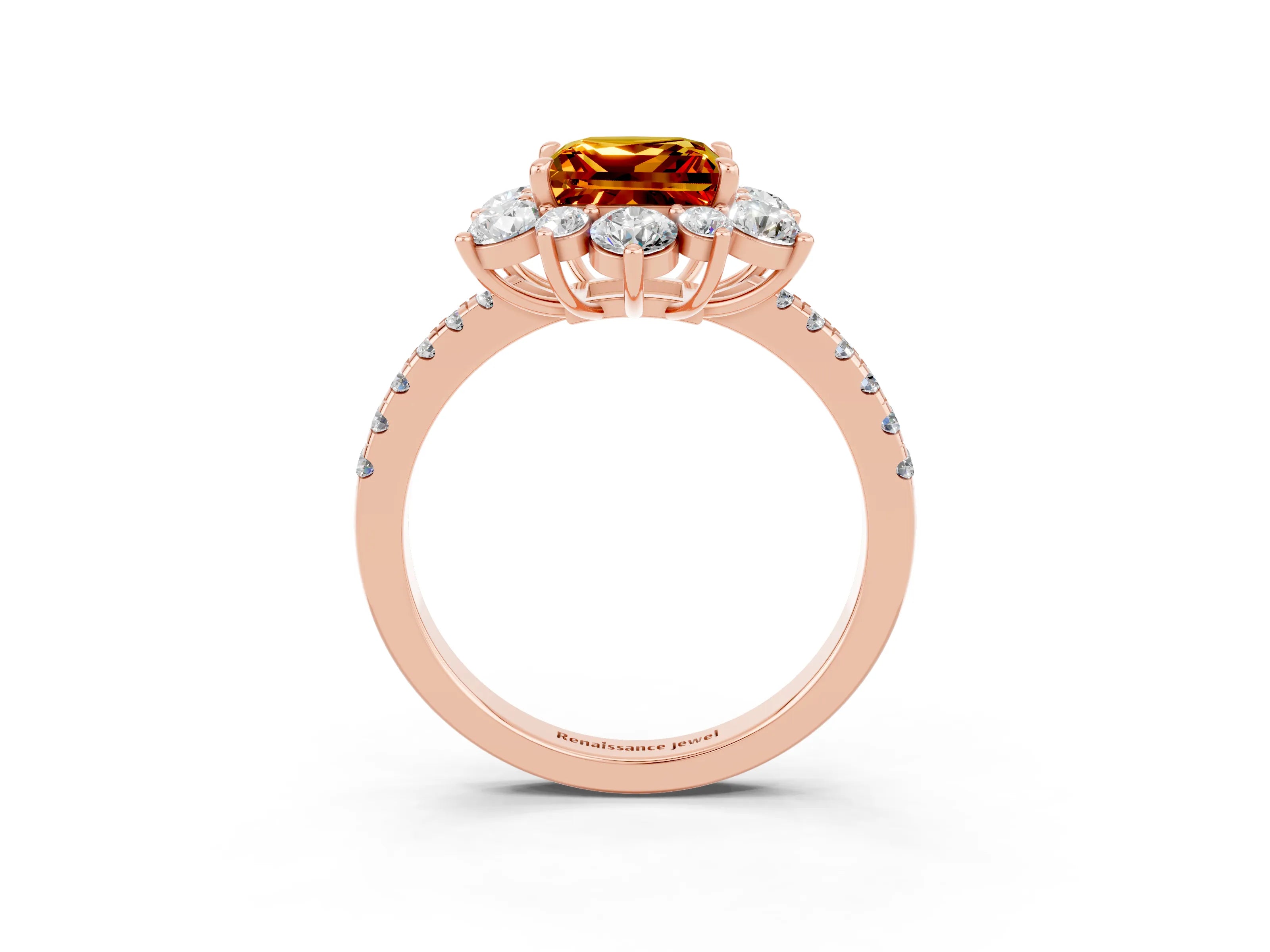 Rose gold Princess Cut Cut Diamond Floral Halo Pave Band with Prong Setting_3