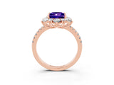 Rose gold Princess Cut Cut Diamond Floral Halo Pave Band with Prong Setting_3