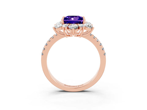 Rose gold Princess Cut Cut Diamond Floral Halo Pave Band with Prong Setting_3