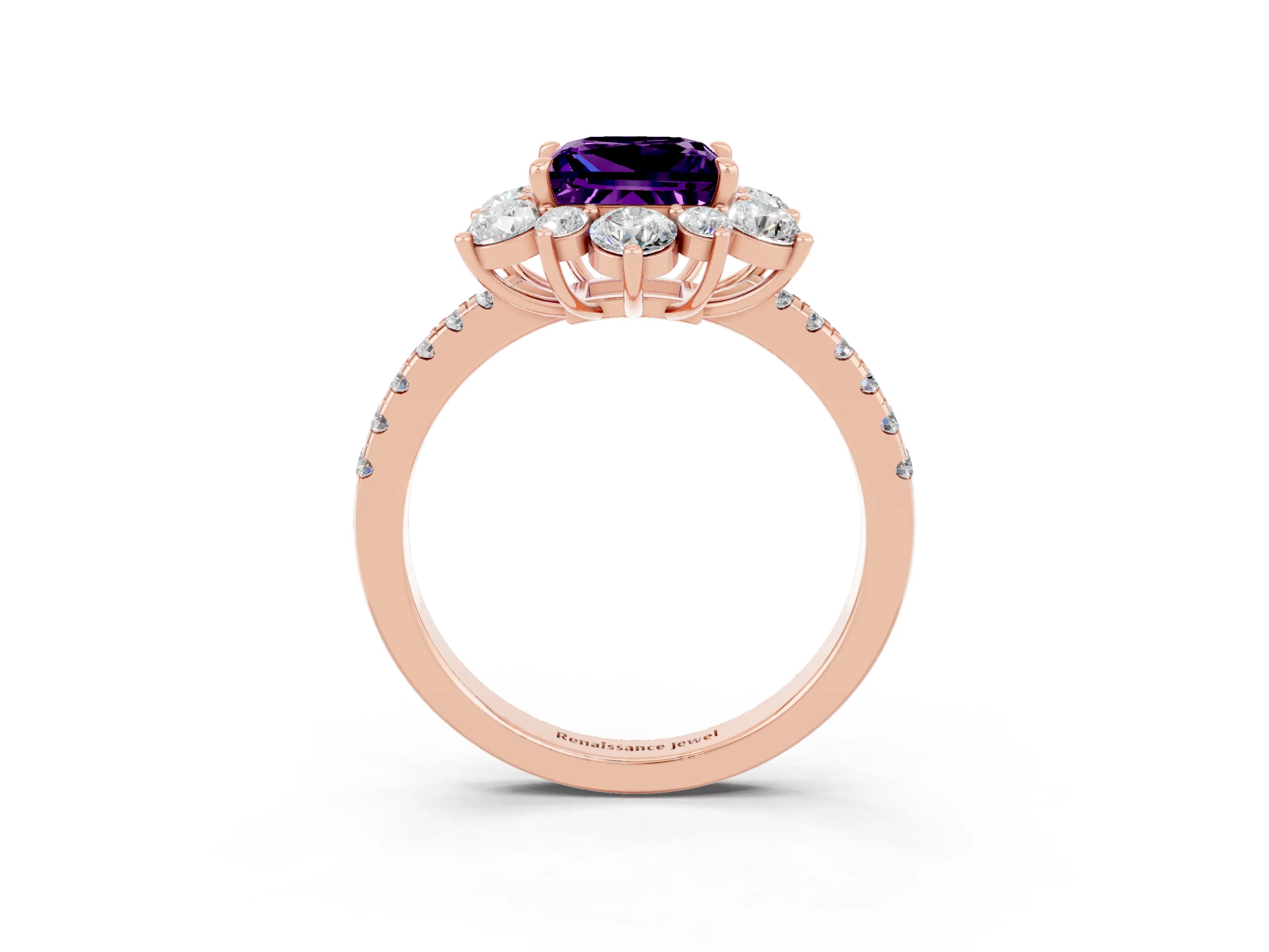 Rose gold Princess Cut Cut Diamond Floral Halo Pave Band with Prong Setting_3