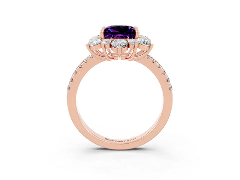 Rose gold Princess Cut Cut Diamond Floral Halo Pave Band with Prong Setting_3