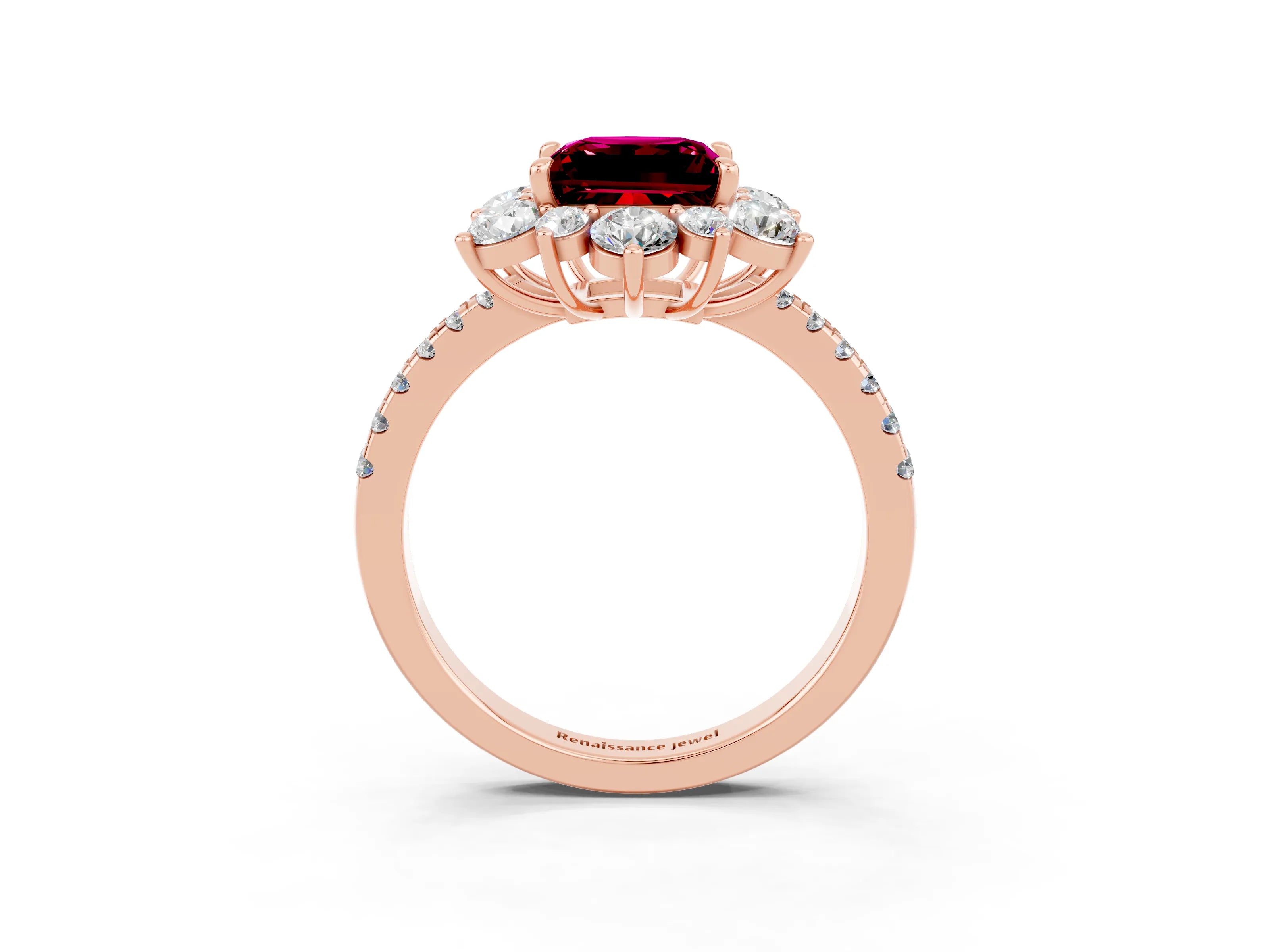 Rose gold Princess Cut Cut Diamond Floral Halo Pave Band with Prong Setting_3