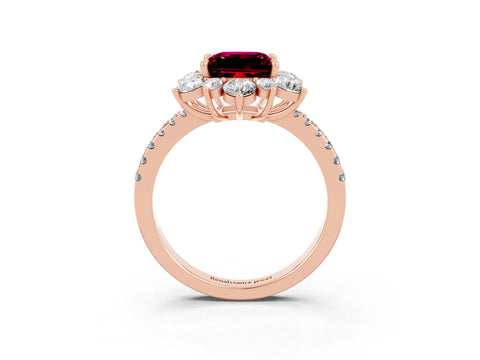 Rose gold Princess Cut Cut Diamond Floral Halo Pave Band with Prong Setting_3