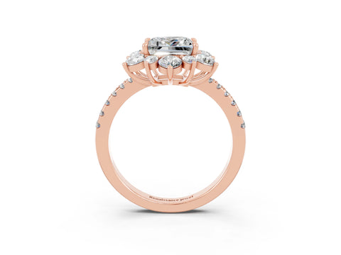 Rose gold Princess Cut Cut Diamond Floral Halo Pave Band with Prong Setting_3