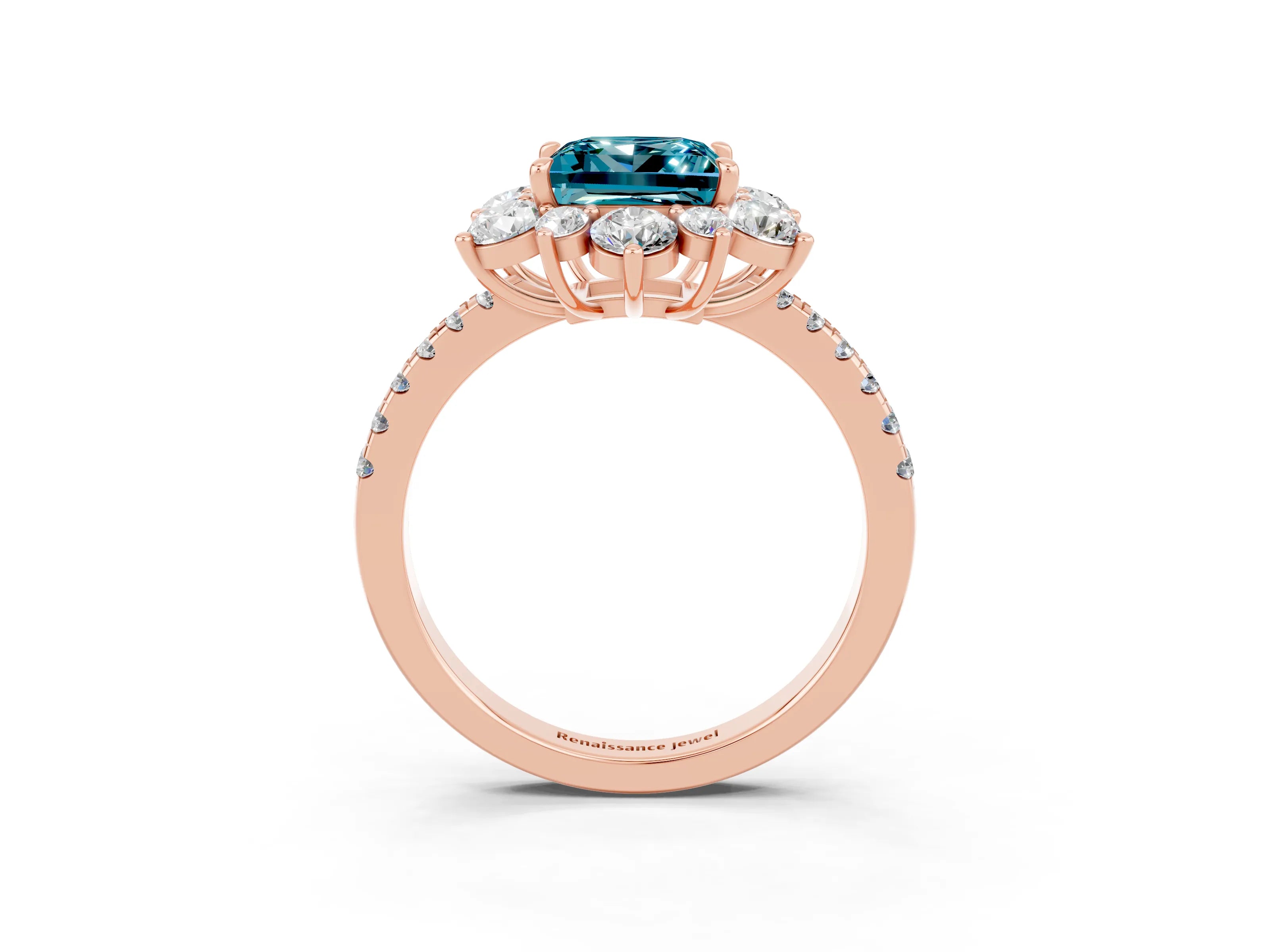 Rose gold Princess Cut Cut Diamond Floral Halo Pave Band with Prong Setting_3