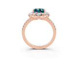 Rose gold Princess Cut Cut Diamond Floral Halo Pave Band with Prong Setting_3