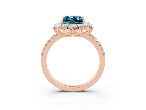 Rose gold Princess Cut Cut Diamond Floral Halo Pave Band with Prong Setting_3