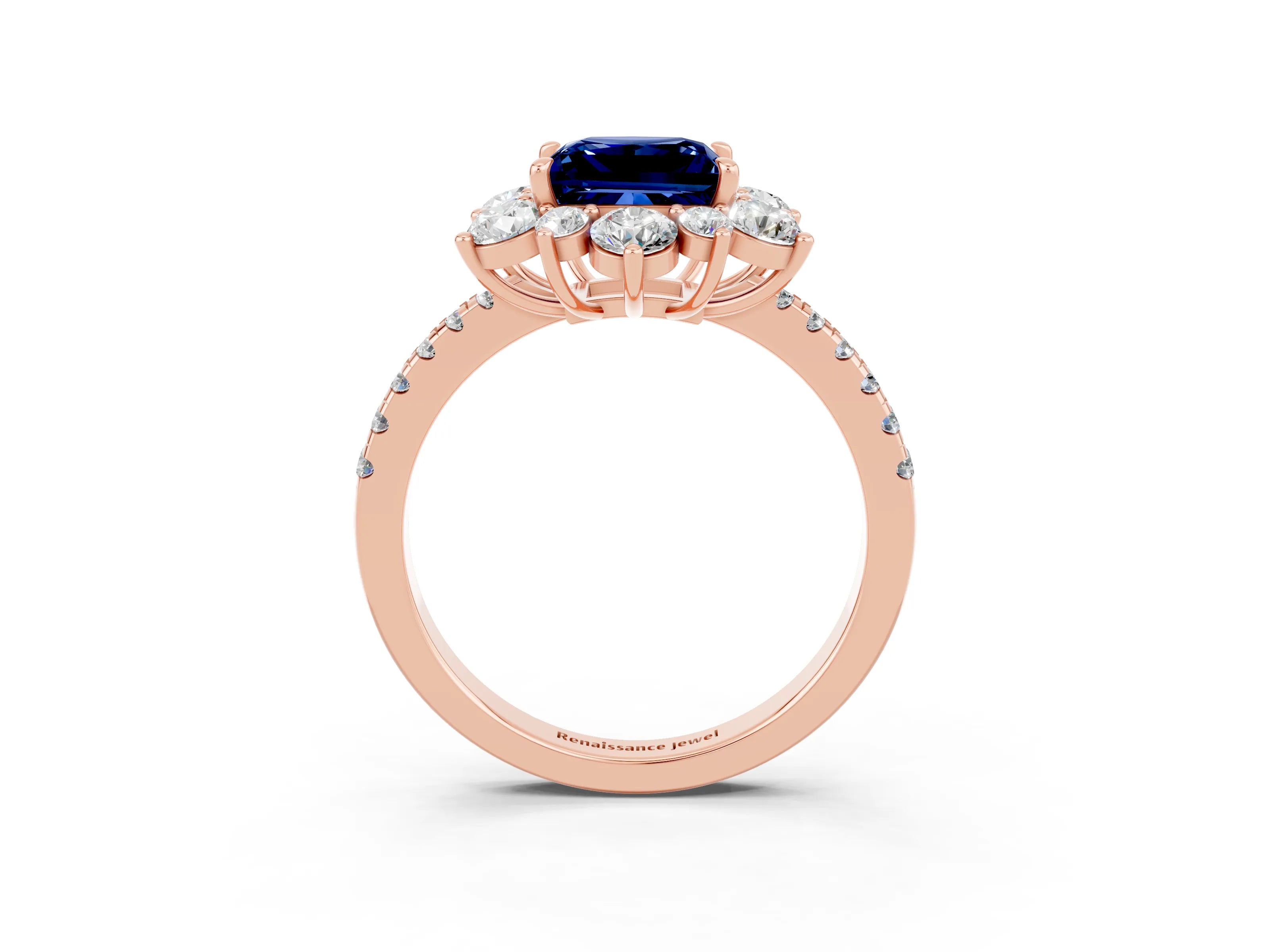 Rose gold Princess Cut Cut Diamond Floral Halo Pave Band with Prong Setting_3
