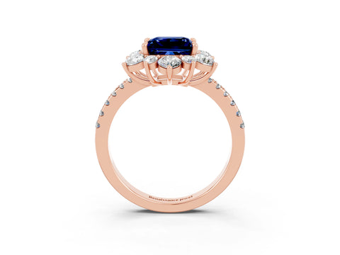 Rose gold Princess Cut Cut Diamond Floral Halo Pave Band with Prong Setting_3