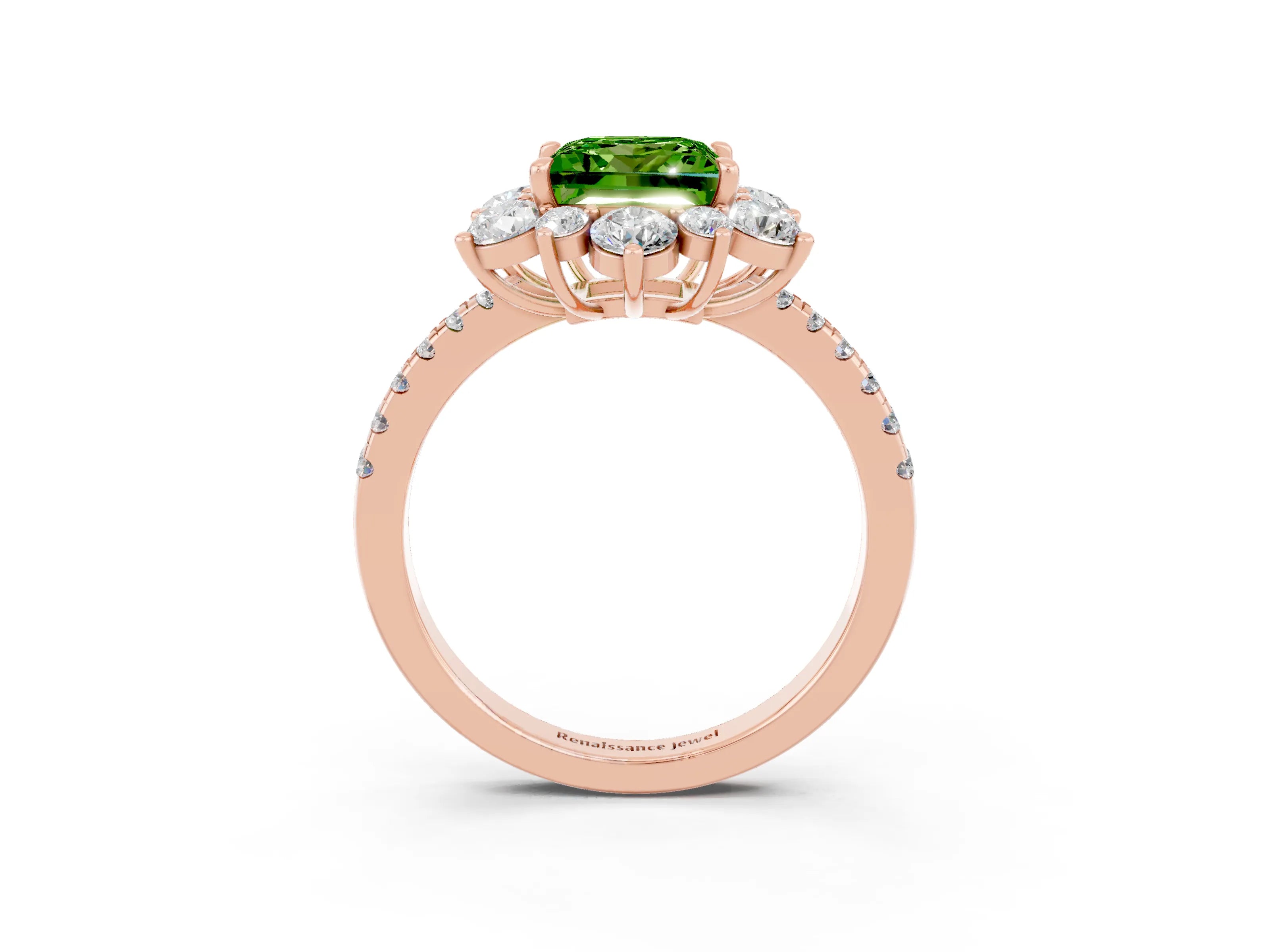 Rose gold Princess Cut Cut Diamond Floral Halo Pave Band with Prong Setting_3