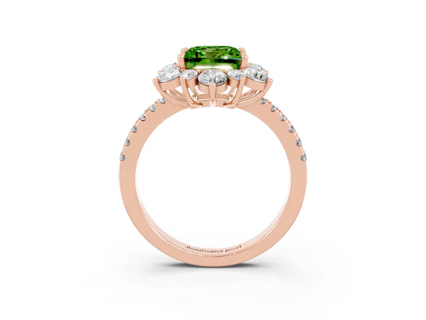 Rose gold Princess Cut Cut Diamond Floral Halo Pave Band with Prong Setting